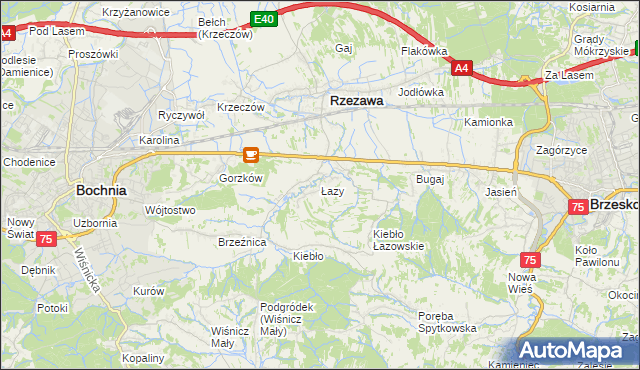 mapa Łazy gmina Rzezawa, Łazy gmina Rzezawa na mapie Targeo