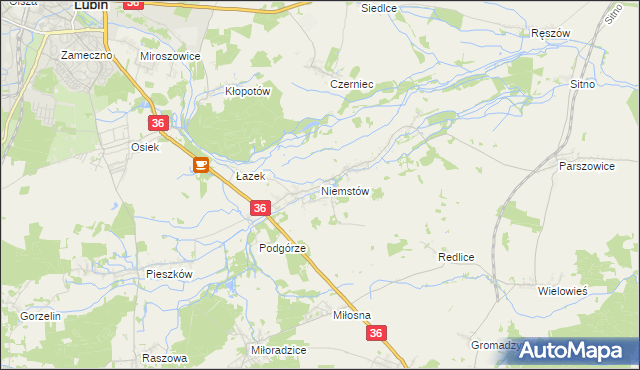 mapa Niemstów gmina Lubin, Niemstów gmina Lubin na mapie Targeo