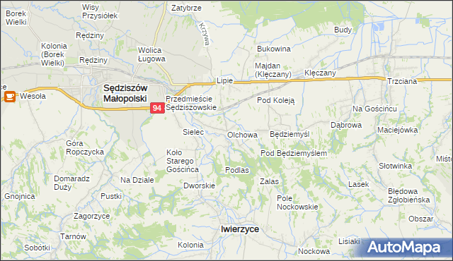 mapa Olchowa gmina Iwierzyce, Olchowa gmina Iwierzyce na mapie Targeo