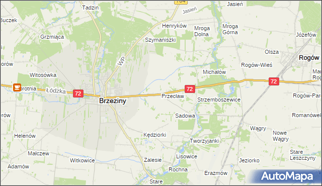mapa Przecław gmina Brzeziny, Przecław gmina Brzeziny na mapie Targeo