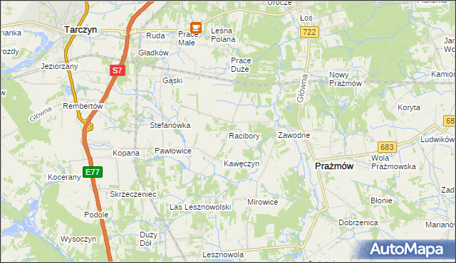 mapa Racibory gmina Tarczyn, Racibory gmina Tarczyn na mapie Targeo