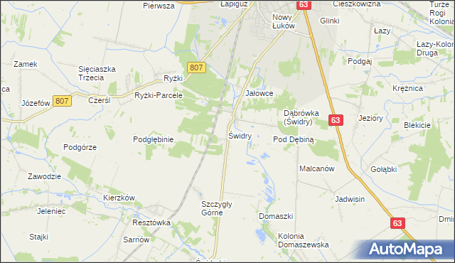 mapa Świdry gmina Łuków, Świdry gmina Łuków na mapie Targeo
