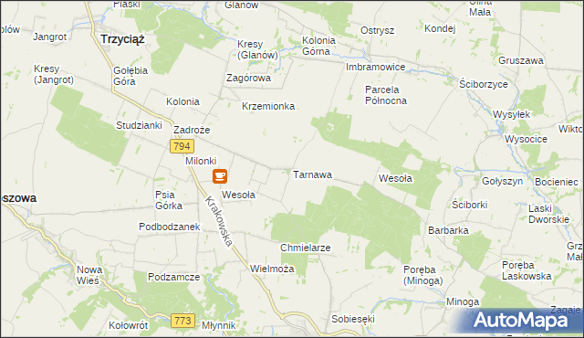 mapa Tarnawa gmina Trzyciąż, Tarnawa gmina Trzyciąż na mapie Targeo