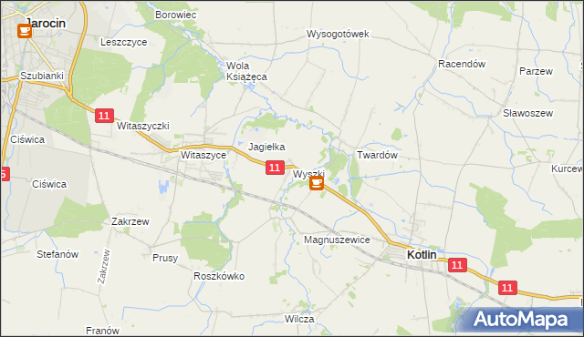 mapa Wyszki gmina Kotlin, Wyszki gmina Kotlin na mapie Targeo