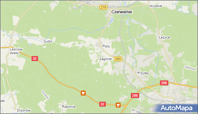 mapa Zagórze gmina Czerwieńsk, Zagórze gmina Czerwieńsk na mapie Targeo