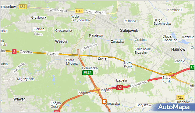 mapa Zakręt gmina Wiązowna, Zakręt gmina Wiązowna na mapie Targeo