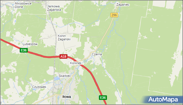 mapa Czerna gmina Iłowa, Czerna gmina Iłowa na mapie Targeo