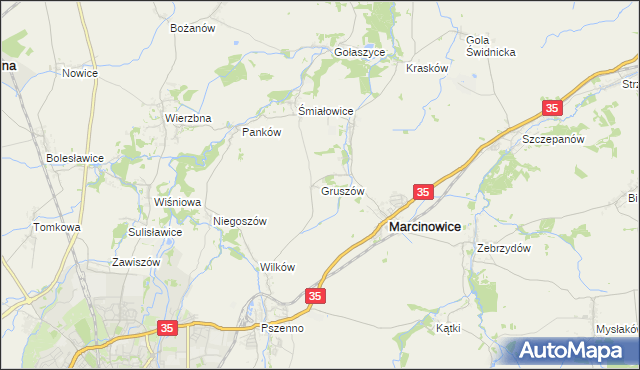 mapa Gruszów gmina Marcinowice, Gruszów gmina Marcinowice na mapie Targeo