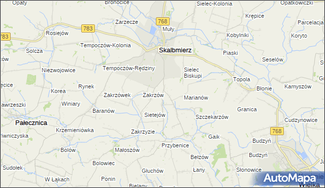 mapa Kózki gmina Skalbmierz, Kózki gmina Skalbmierz na mapie Targeo