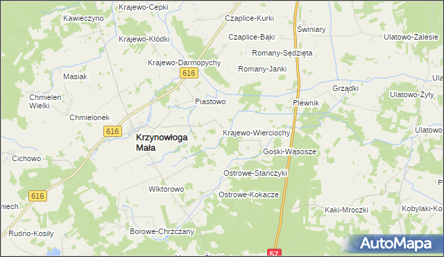 mapa Krajewo-Wierciochy, Krajewo-Wierciochy na mapie Targeo