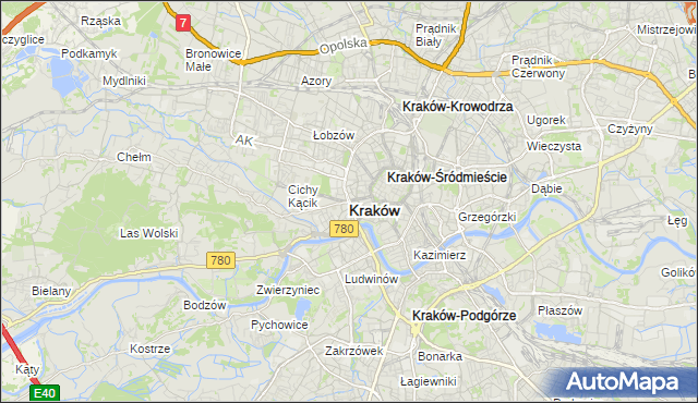 mapa Krakowa, Kraków na mapie Targeo