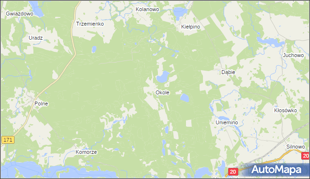 mapa Okole gmina Borne Sulinowo, Okole gmina Borne Sulinowo na mapie Targeo