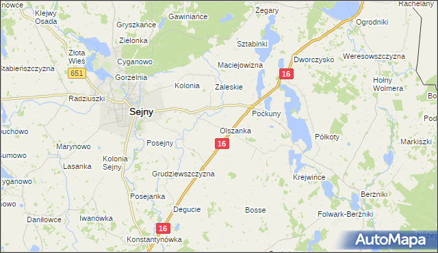 mapa Olszanka gmina Sejny, Olszanka gmina Sejny na mapie Targeo