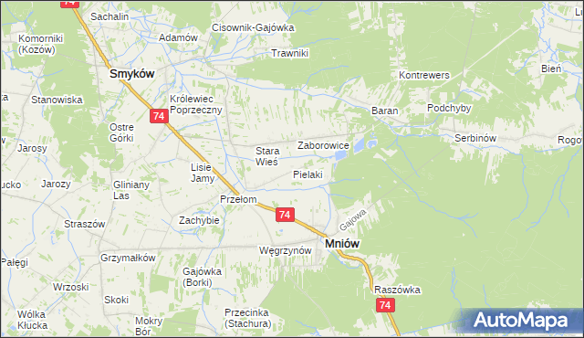 mapa Pielaki gmina Mniów, Pielaki gmina Mniów na mapie Targeo