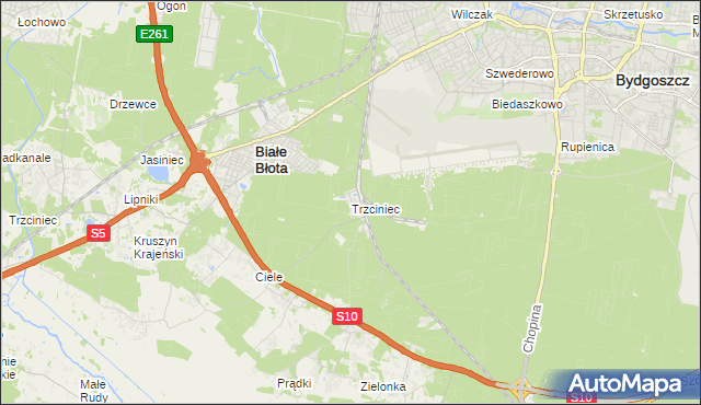 mapa Trzciniec gmina Białe Błota, Trzciniec gmina Białe Błota na mapie Targeo