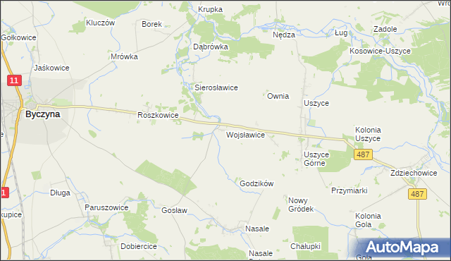 mapa Wojsławice gmina Byczyna, Wojsławice gmina Byczyna na mapie Targeo