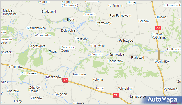 mapa Zagrody gmina Wilczyce, Zagrody gmina Wilczyce na mapie Targeo