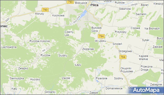 mapa Złożeniec, Złożeniec na mapie Targeo