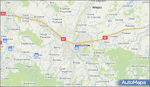 mapa Andrychów, Andrychów na mapie Targeo
