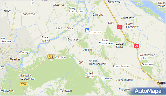 mapa Anielin gmina Magnuszew, Anielin gmina Magnuszew na mapie Targeo