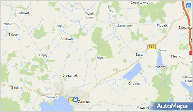 mapa Bądki gmina Zalewo, Bądki gmina Zalewo na mapie Targeo