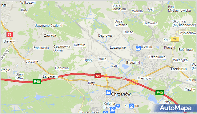mapa Balin gmina Chrzanów, Balin gmina Chrzanów na mapie Targeo