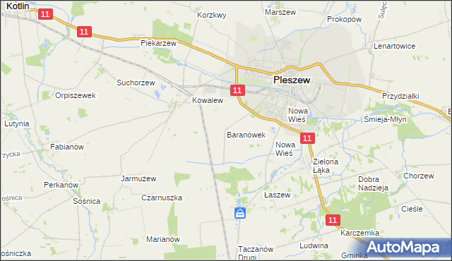 mapa Baranówek gmina Pleszew, Baranówek gmina Pleszew na mapie Targeo