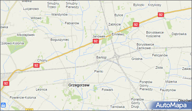 mapa Barłogi gmina Grzegorzew, Barłogi gmina Grzegorzew na mapie Targeo