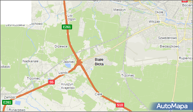 mapa Białe Błota powiat bydgoski, Białe Błota powiat bydgoski na mapie Targeo