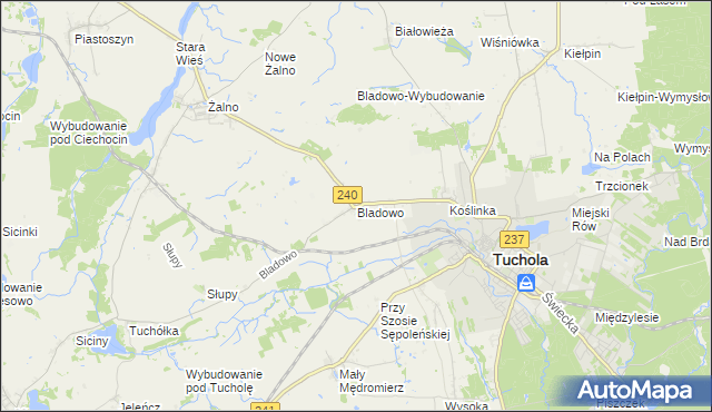mapa Bladowo gmina Tuchola, Bladowo gmina Tuchola na mapie Targeo