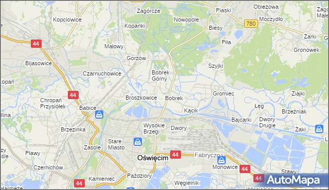 mapa Bobrek gmina Chełmek, Bobrek gmina Chełmek na mapie Targeo