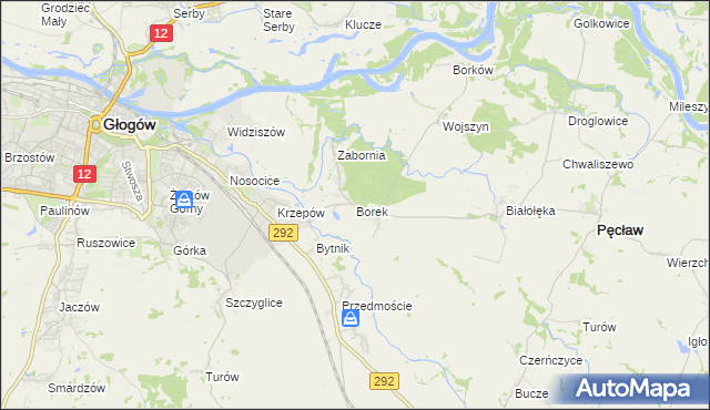 mapa Borek gmina Głogów, Borek gmina Głogów na mapie Targeo