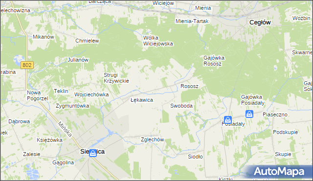 mapa Boża Wola gmina Siennica, Boża Wola gmina Siennica na mapie Targeo