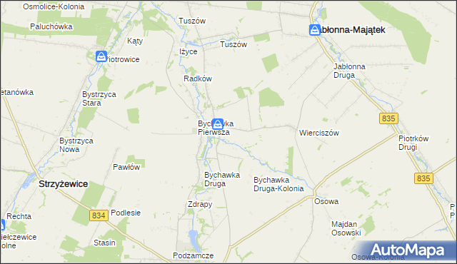 mapa Bychawka Trzecia-Kolonia, Bychawka Trzecia-Kolonia na mapie Targeo