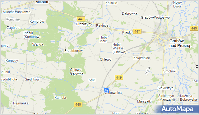 mapa Chlewo gmina Grabów nad Prosną, Chlewo gmina Grabów nad Prosną na mapie Targeo