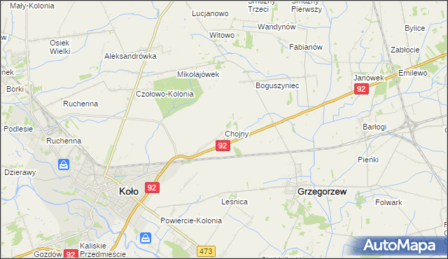 mapa Chojny gmina Koło, Chojny gmina Koło na mapie Targeo