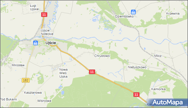 mapa Chrustowo gmina Ujście, Chrustowo gmina Ujście na mapie Targeo