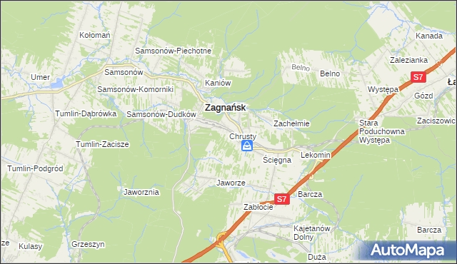 mapa Chrusty gmina Zagnańsk, Chrusty gmina Zagnańsk na mapie Targeo