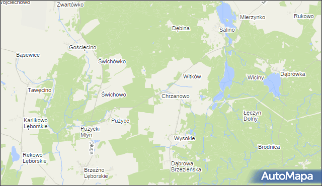 mapa Chrzanowo gmina Łęczyce, Chrzanowo gmina Łęczyce na mapie Targeo