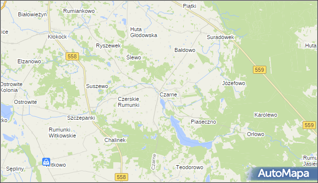 mapa Czarne gmina Wielgie, Czarne gmina Wielgie na mapie Targeo