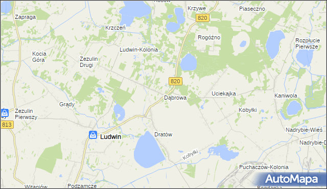 mapa Dąbrowa gmina Ludwin, Dąbrowa gmina Ludwin na mapie Targeo