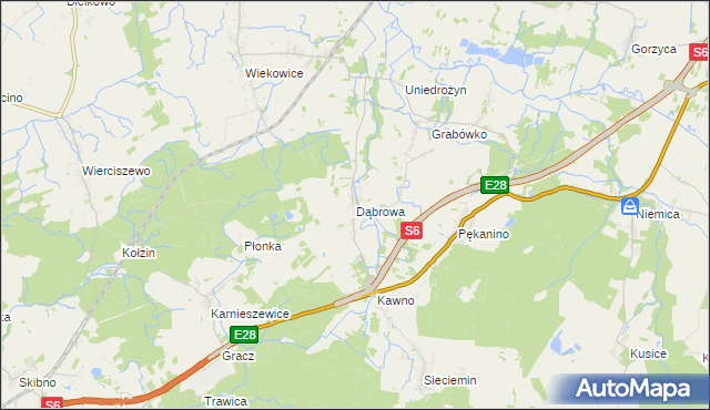 mapa Dąbrowa gmina Sianów, Dąbrowa gmina Sianów na mapie Targeo