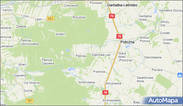 mapa Dąbrowa-Las, Dąbrowa-Las na mapie Targeo