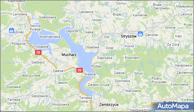 mapa Dąbrówka gmina Stryszów, Dąbrówka gmina Stryszów na mapie Targeo