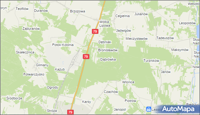 mapa Dąbrówka gmina Tarłów, Dąbrówka gmina Tarłów na mapie Targeo