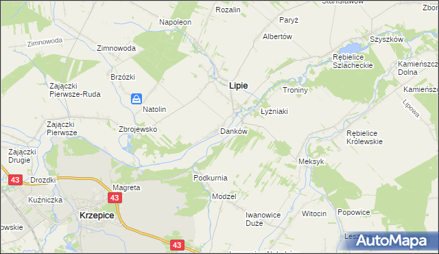 mapa Danków gmina Lipie, Danków gmina Lipie na mapie Targeo