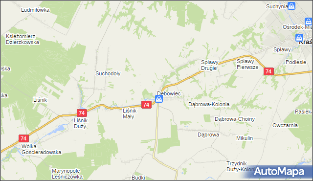 mapa Dębowiec gmina Trzydnik Duży, Dębowiec gmina Trzydnik Duży na mapie Targeo