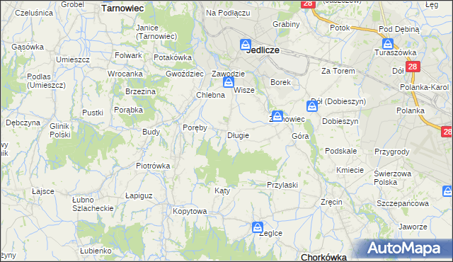 mapa Długie gmina Jedlicze, Długie gmina Jedlicze na mapie Targeo