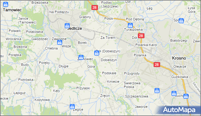 mapa Dobieszyn gmina Jedlicze, Dobieszyn gmina Jedlicze na mapie Targeo