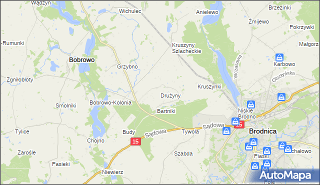 mapa Drużyny gmina Bobrowo, Drużyny gmina Bobrowo na mapie Targeo